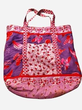 Quilted Floral Patchwork Tote Bag - Pink & Purple